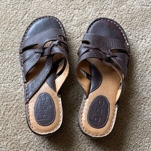 b.o.c. Dark Brown Leather Woven Slides